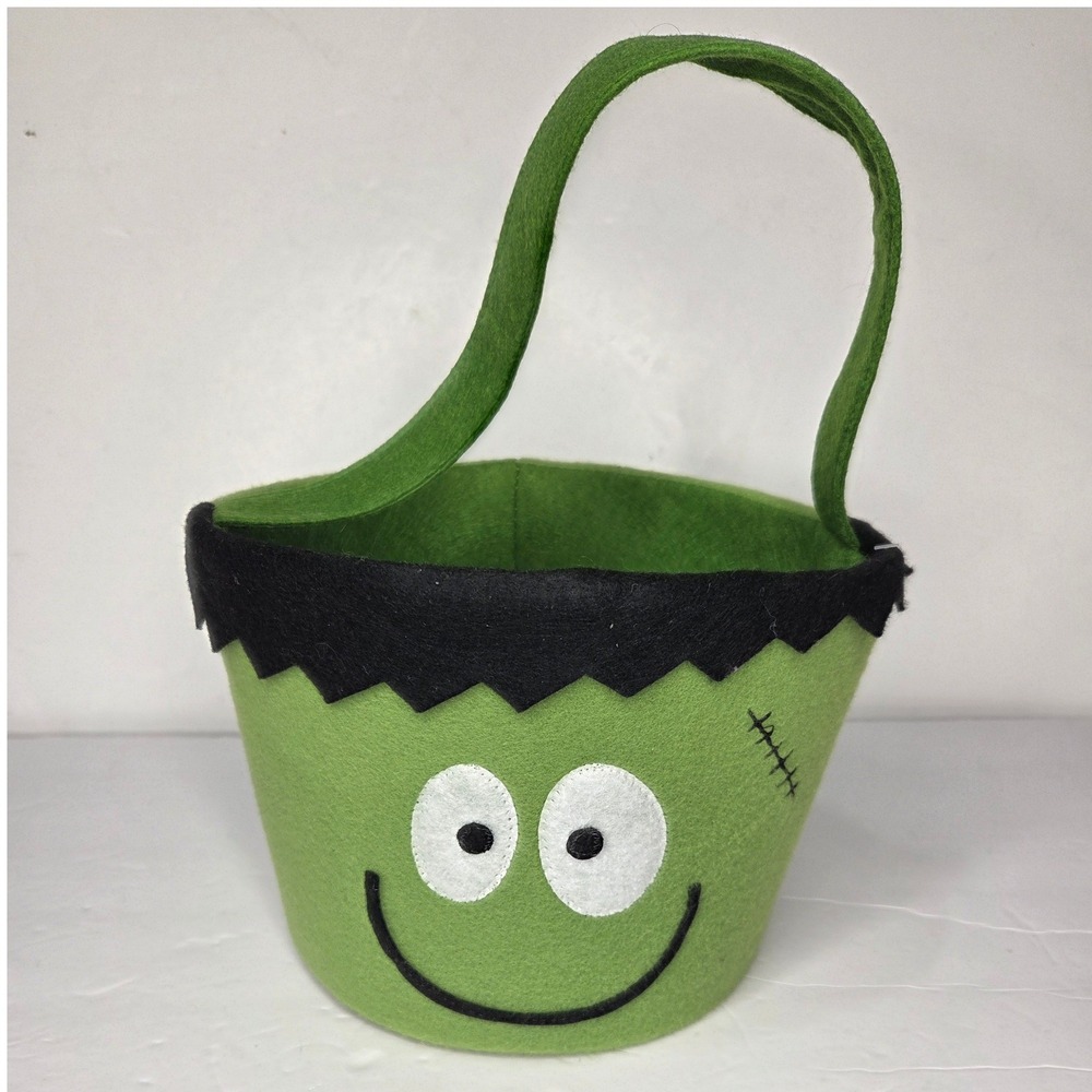 Green Felt Frankenstein Halloween Trick or Treat Bucket Bag Decor